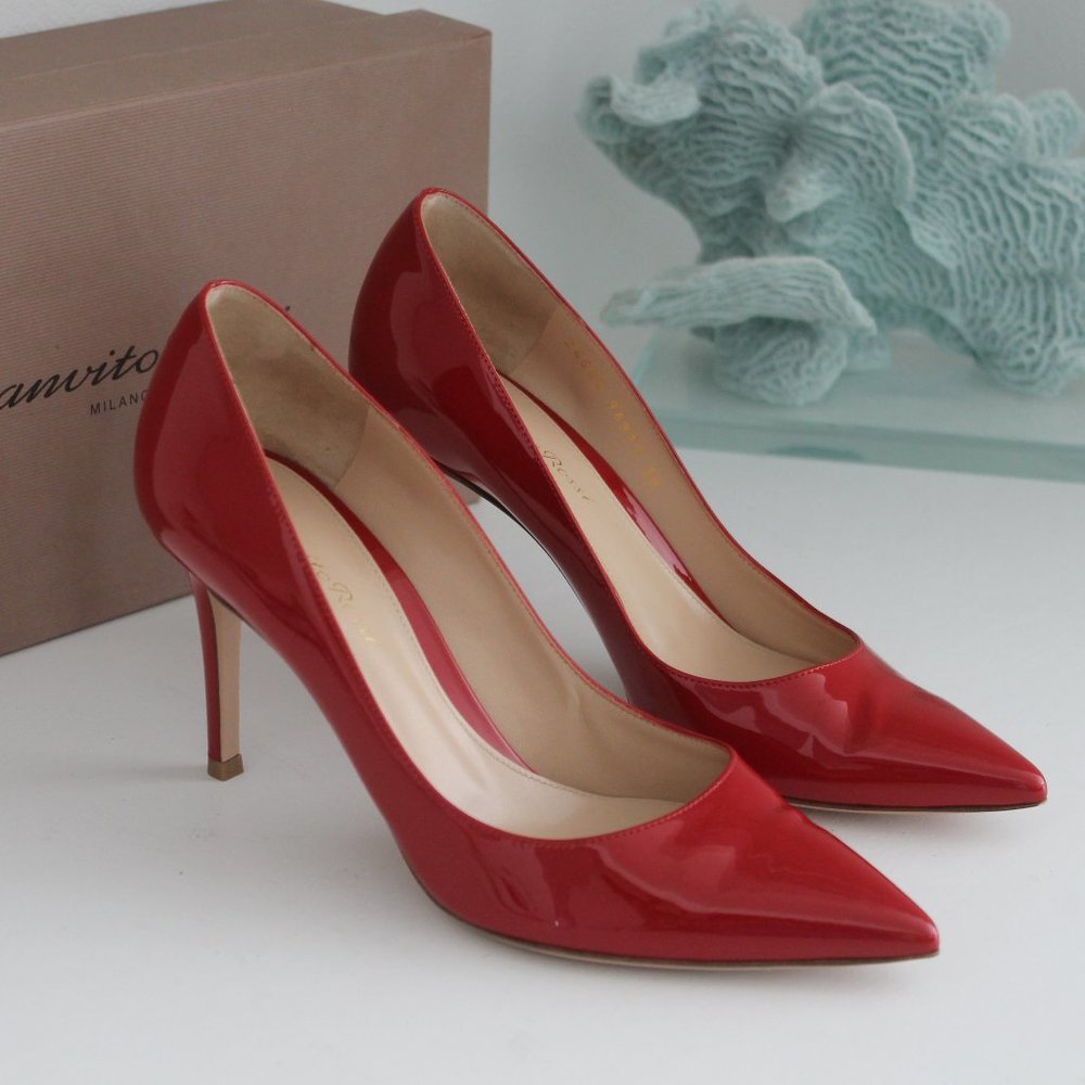 NEW GIANVITO ROSSI RED PATENT LEATHER HILLS PUMPS SHOES 38